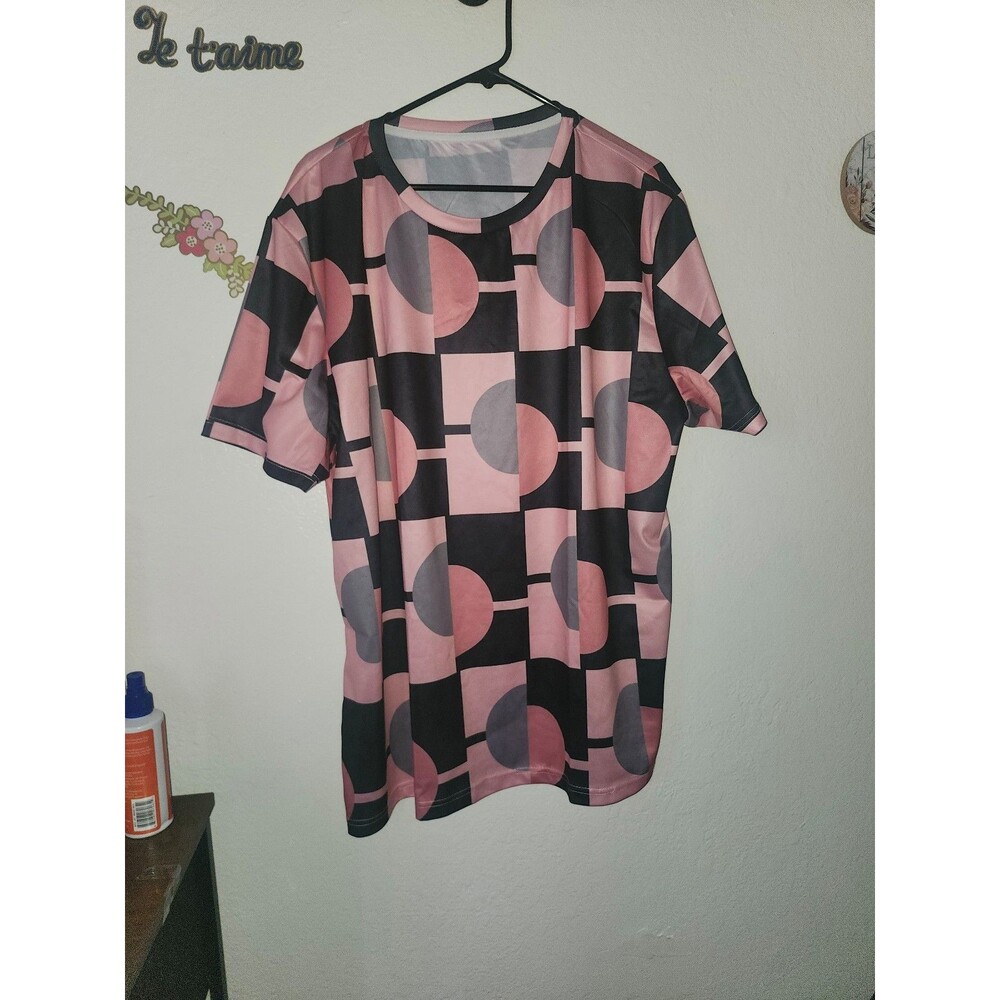 Pink & Black Geometric Pattern Pullover Top 3X